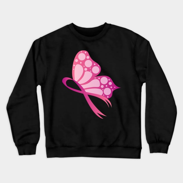 Pink Butterfly Ribbon Breast Cancer Supporter Crewneck Sweatshirt by ScottsRed